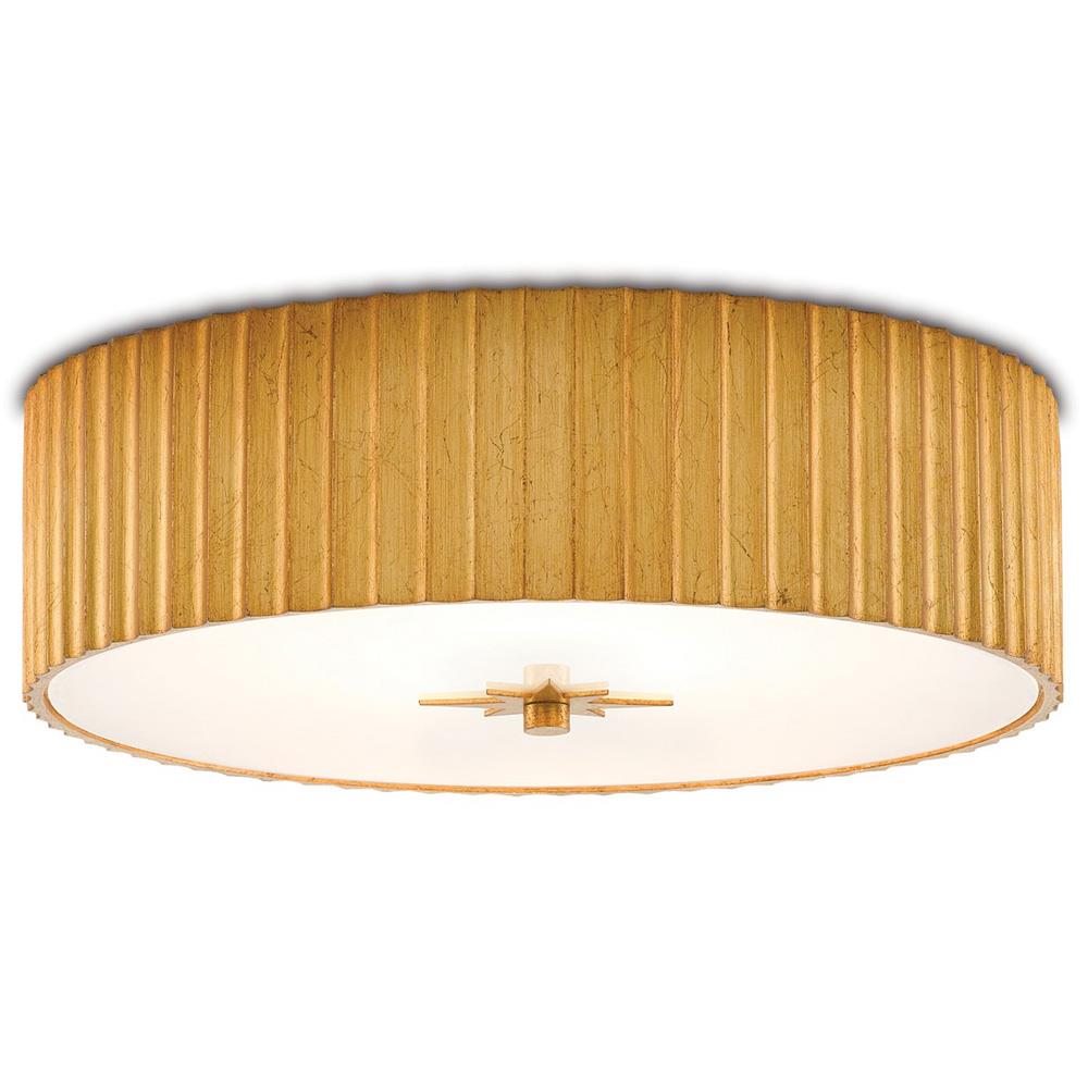 Farah Hollywood Regency Gold Frame White Frosted Glass Flush Mount|