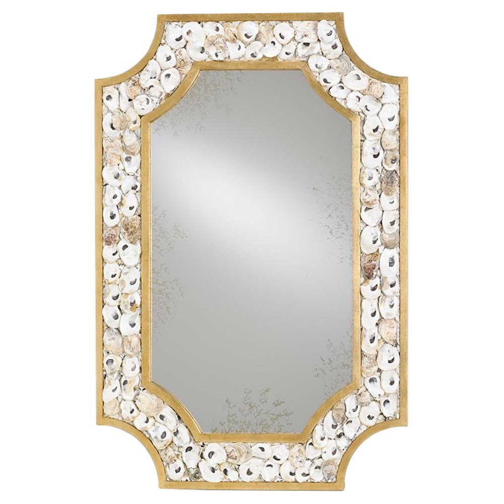 Gretel Coastal Beach Gold Iron Frame Natural Oyster Shell Wall Mirror|