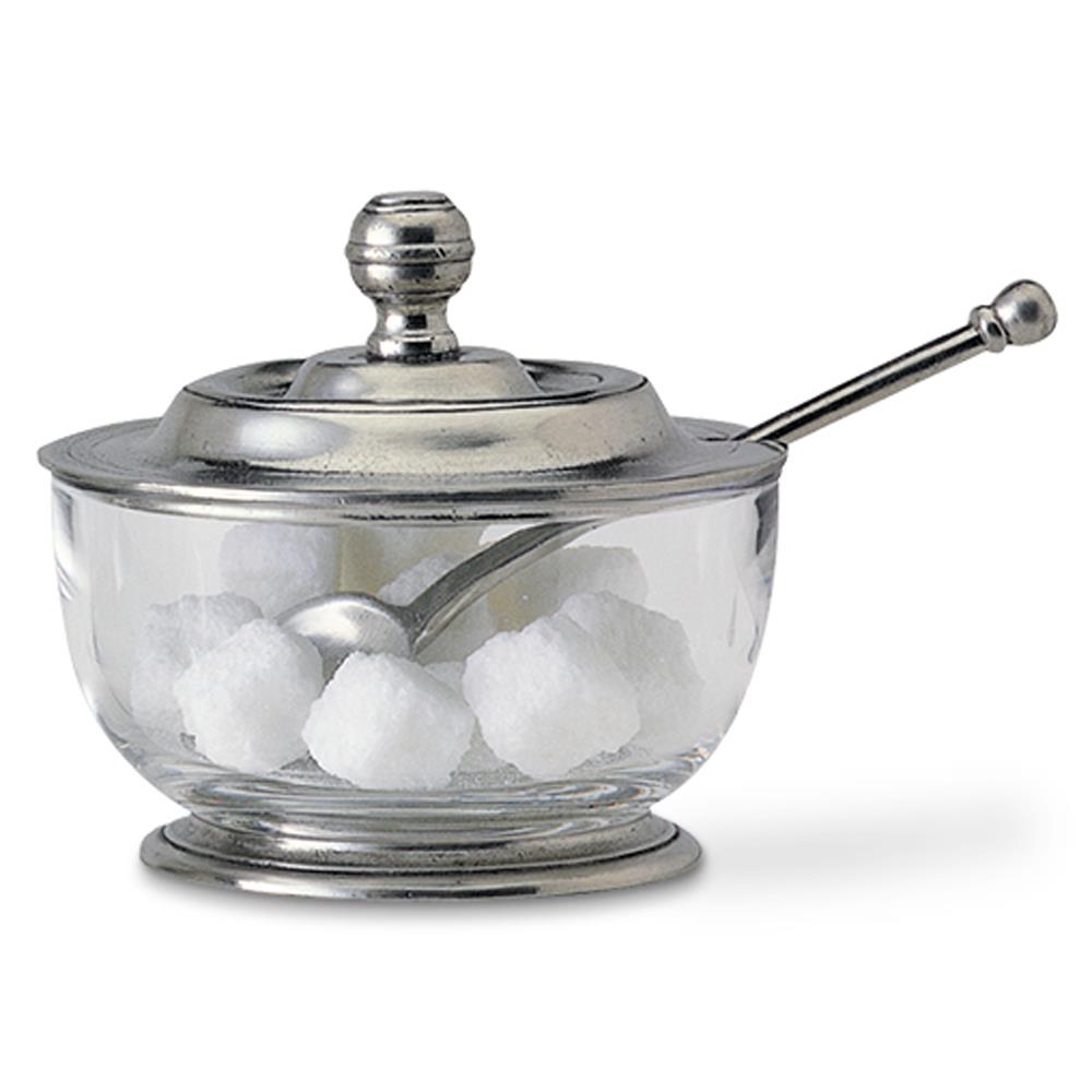 MATCH Modern Pewter Clear Glass Sugar Bowl and Spoon|