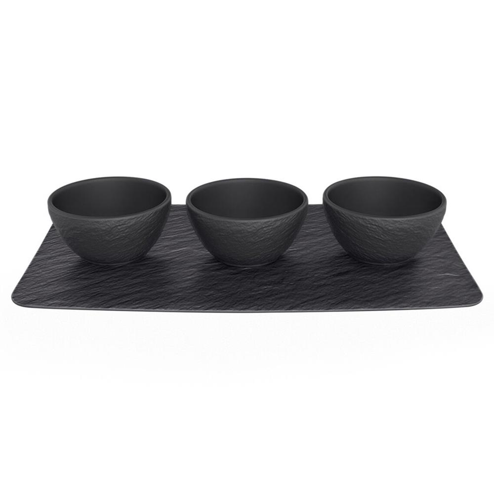 Manufacture Rock Modern Black Porcelain Condiment Bowls Set|