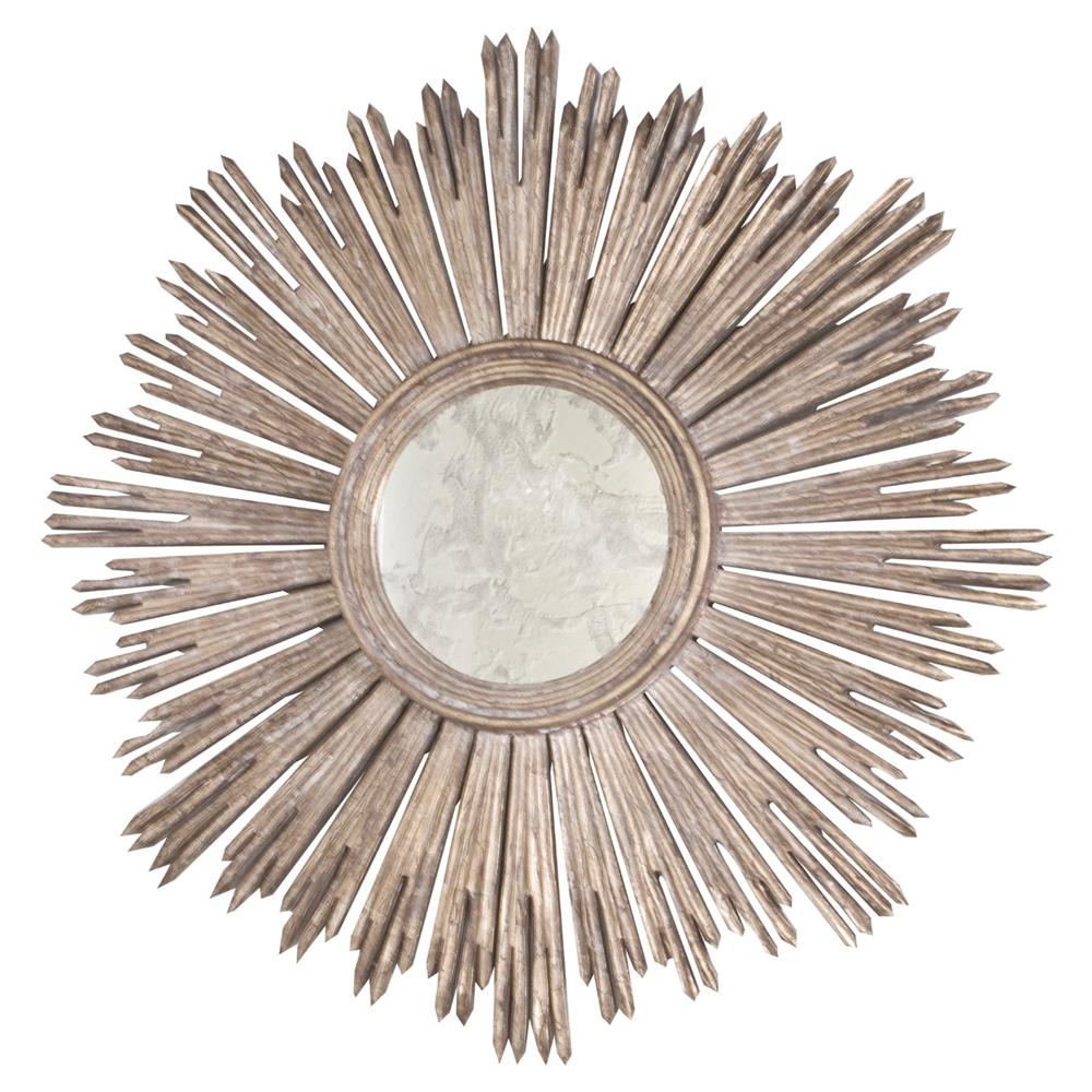 Worlds Away Margeaux Champagne Leaf Wood Round Starburst Antique Wall Mirror|
