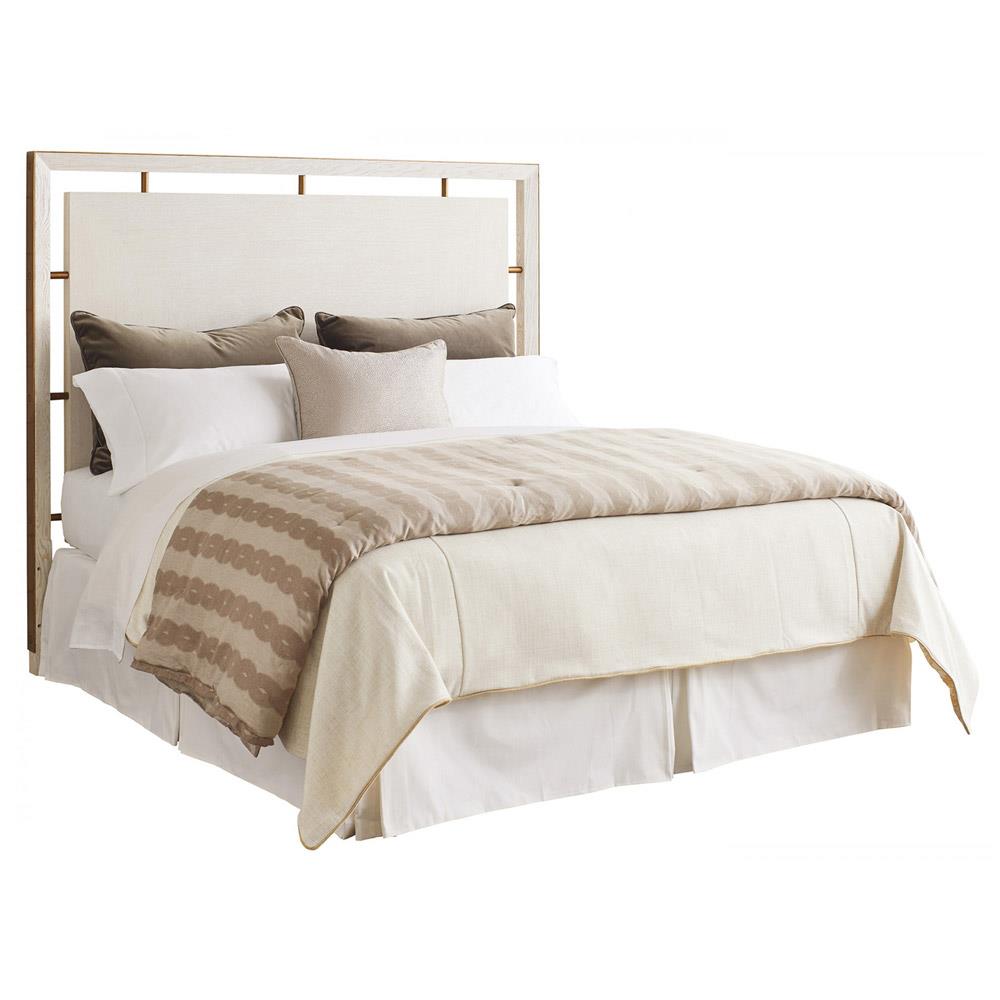 Post Ranch French White Veneer Wood Brass Metal Headboard - Queen|