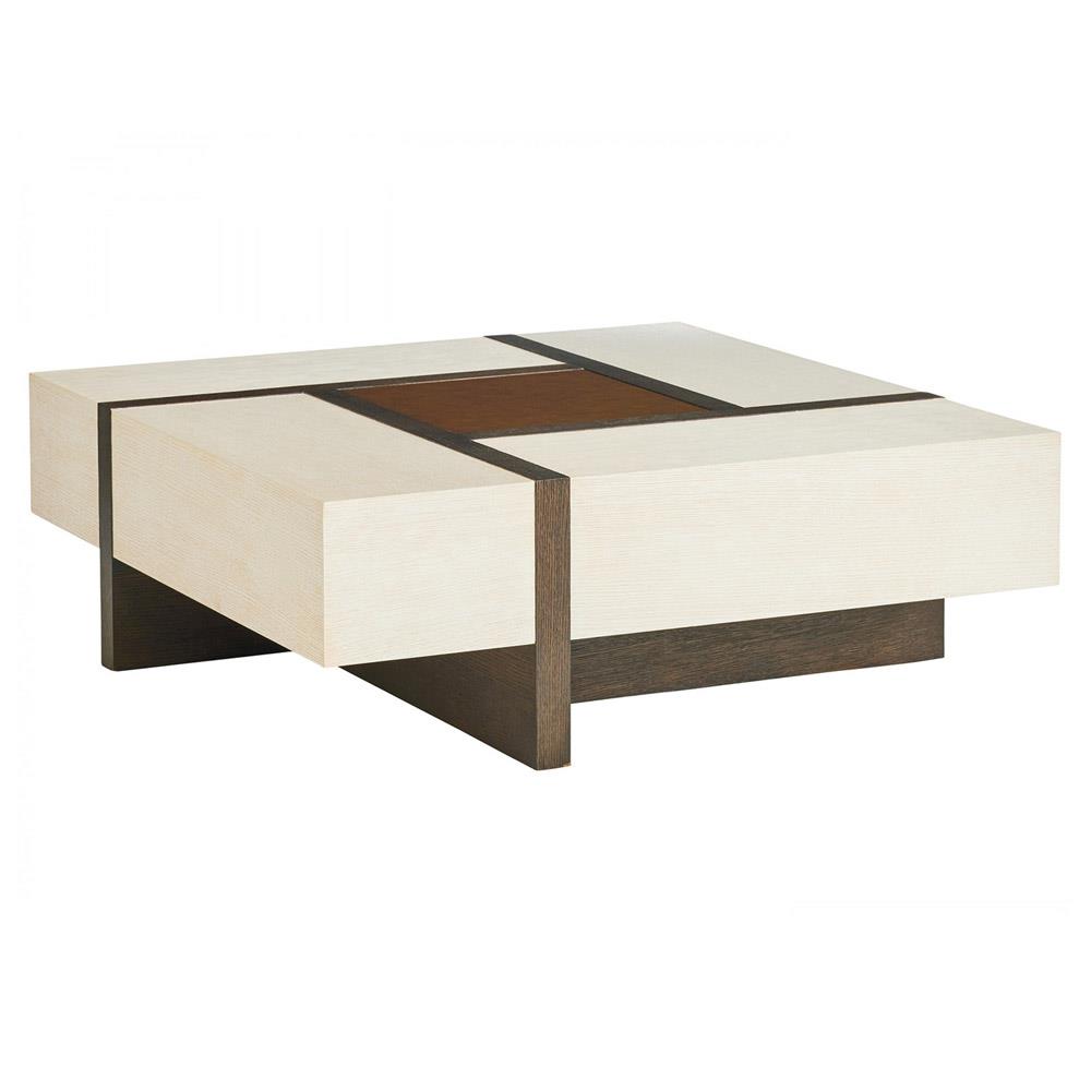 Links White Oak Wood Top Bronze Accent Square Coffee Table|