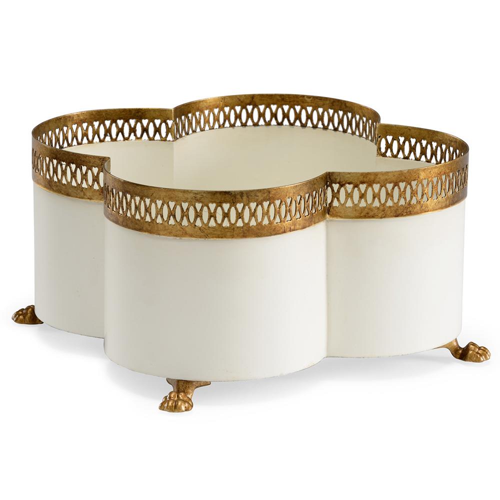 Tindra French Country Cream Iron Quatrefoil Cachepot - Small|