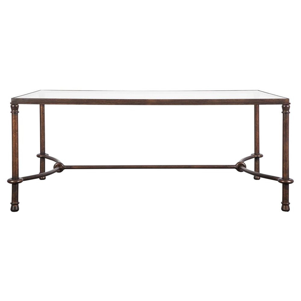 William Updated Traditional Bronze Patina Iron Glass Rectangular Coffee Table|