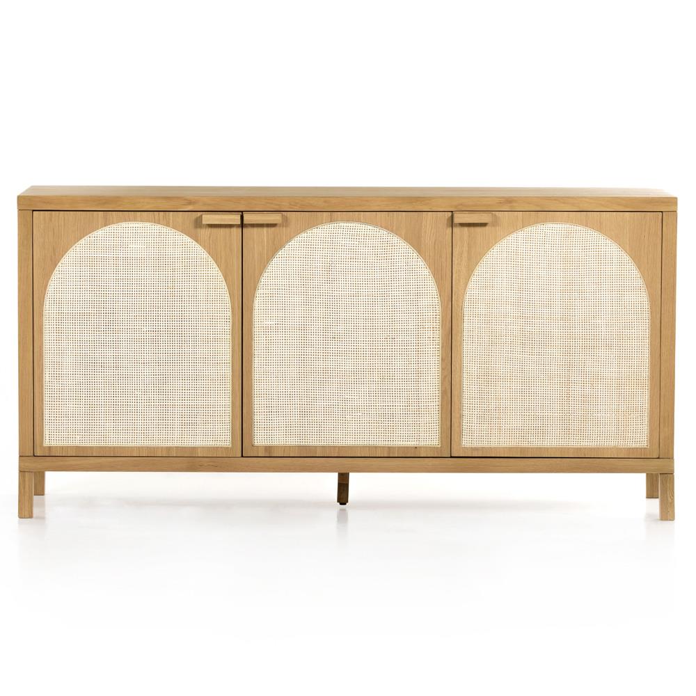 Allie Coastal Light Brown Oak Wood Natural Woven Cane Sideboard