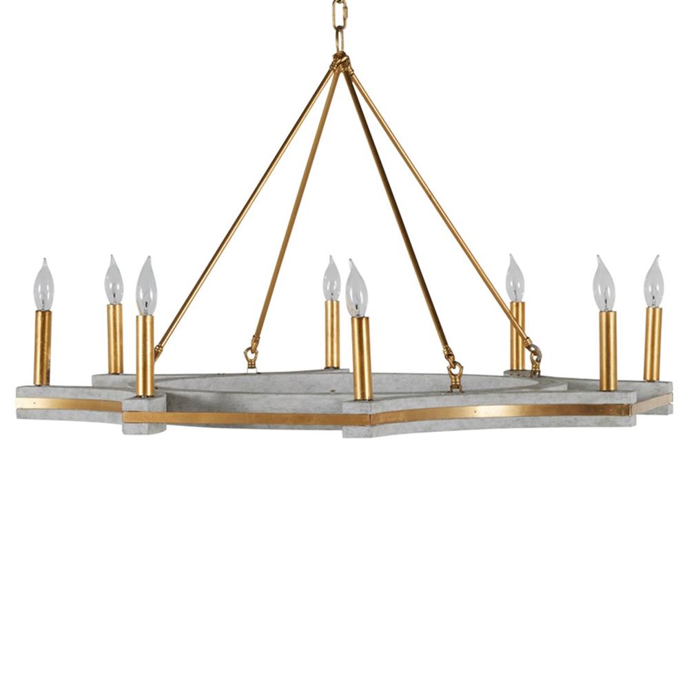 Lockhart French Grey Wood Vintage Gold Iron Candle Style Chandelier|