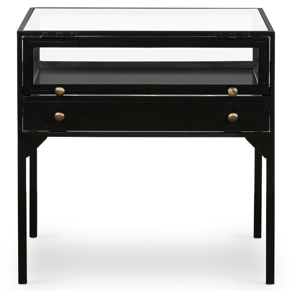 Katren Industrial Loft Black Metal Rim Clear Glass Top Square End Table|