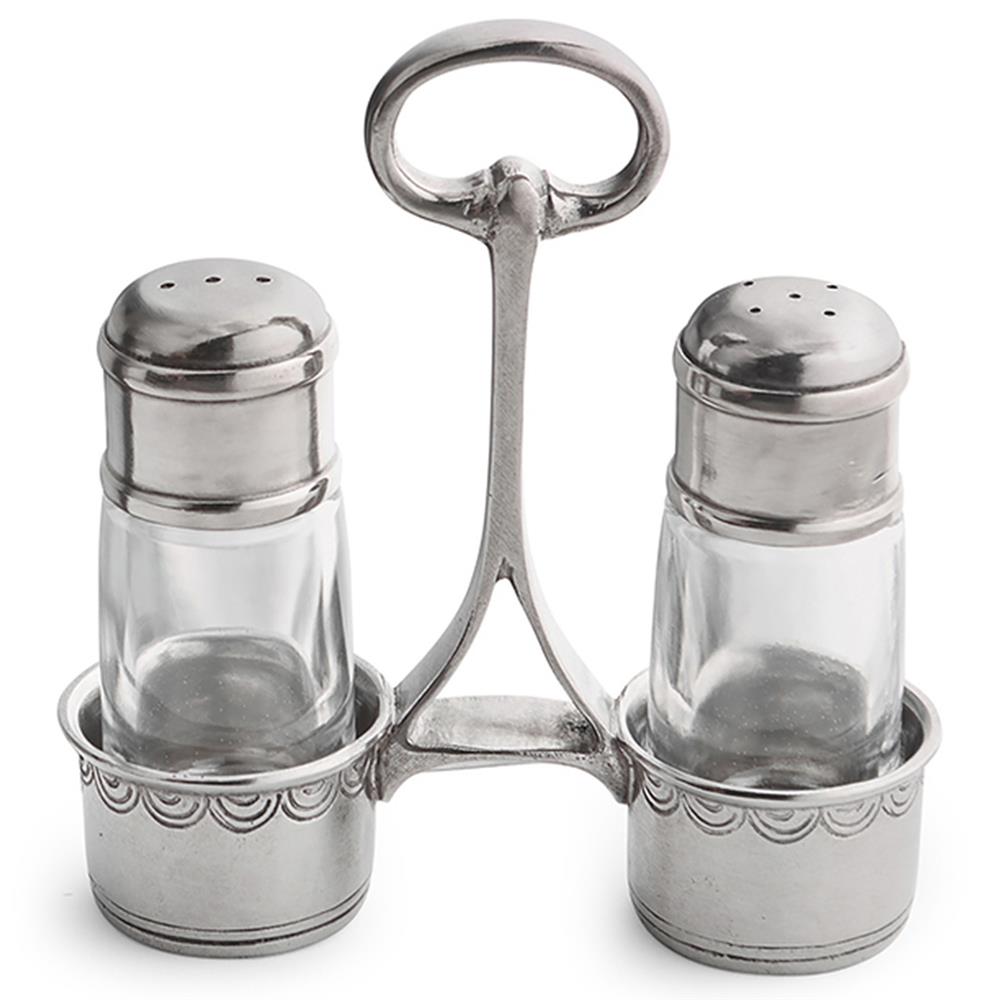 Tavola Modern Clear Glass Salt and Pepper Shaker Set with Caddy|