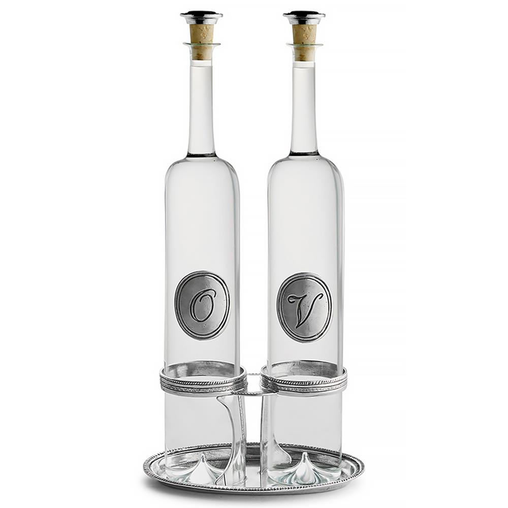 Tavola Modern Clear Glass Oil &amp; Vinegar with Caddy|