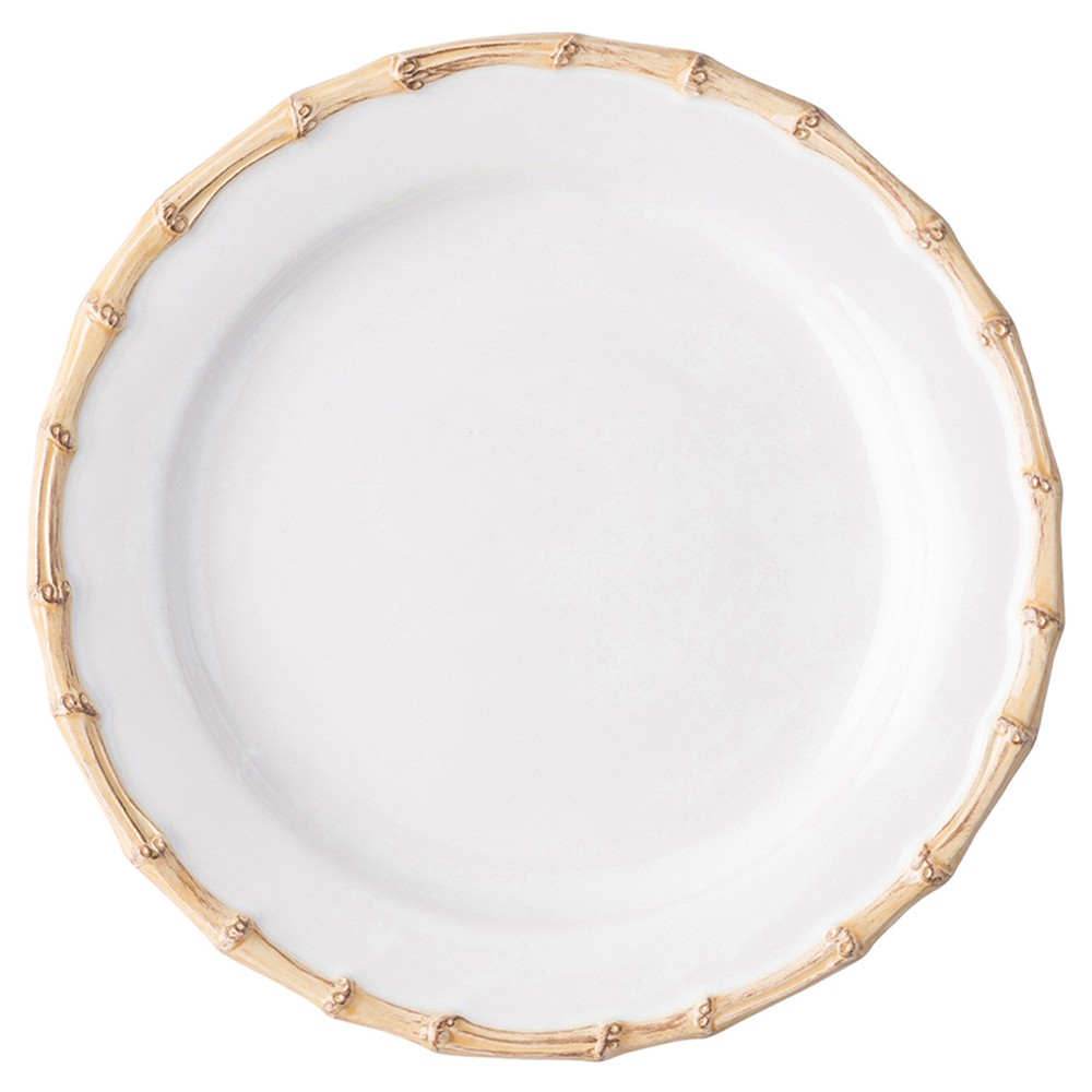 Juliska Natural Bamboo Rim White Ceramic Dinner Plate|