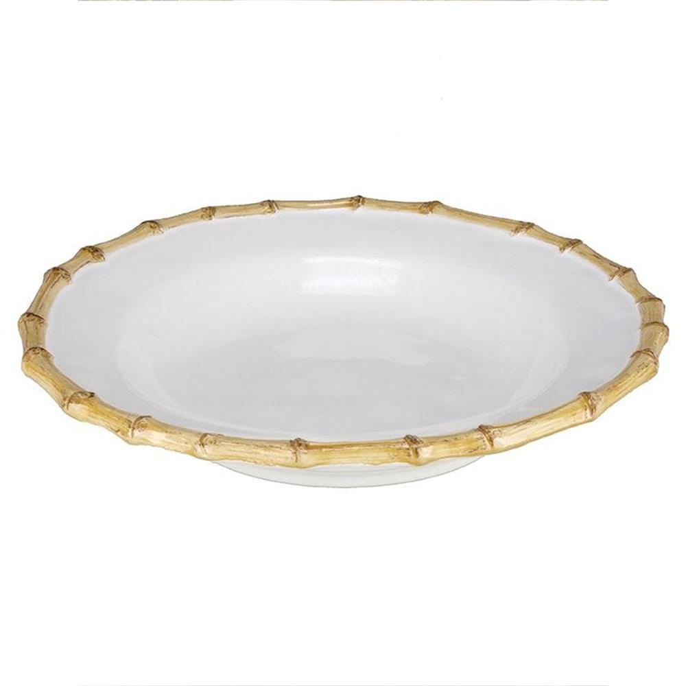 Juliska Natural Bamboo Rim White Ceramic Soup Bowl|