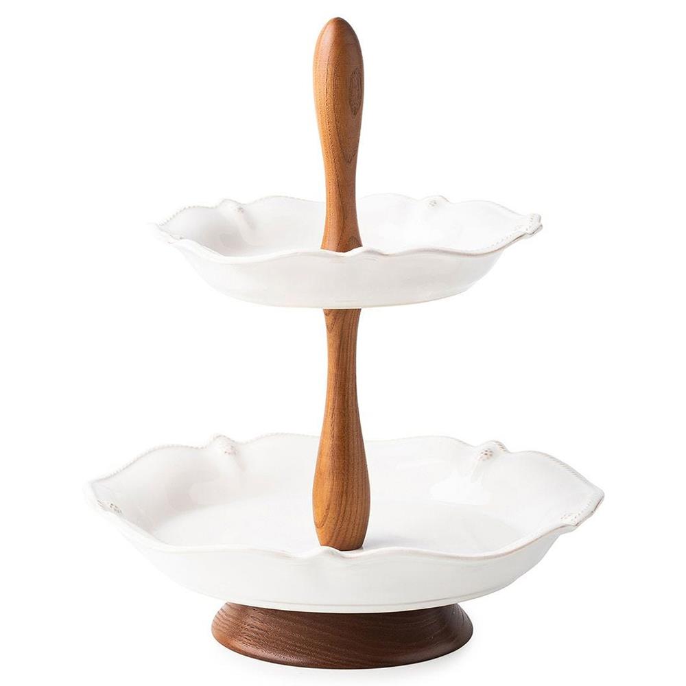 Juliska Berry &amp; Thread Whitewash Ceramic 2-Tier Serving Stand|