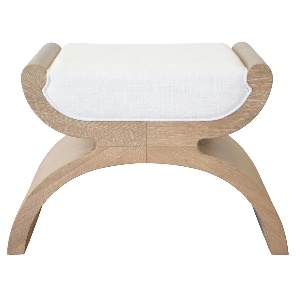 Worlds Away Janna Rustic Lodge Brown Oak White Upholstered Seat Stool|
