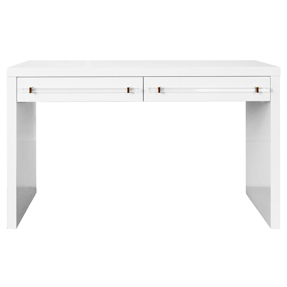 Worlds Away Ralph Rustic White Lacquer Wood Clear Acrylic Handle Desk|