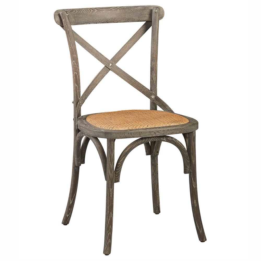 Maze Grey Oak Wood Brown Woven Rattan Cross Back Dining Side Chair|