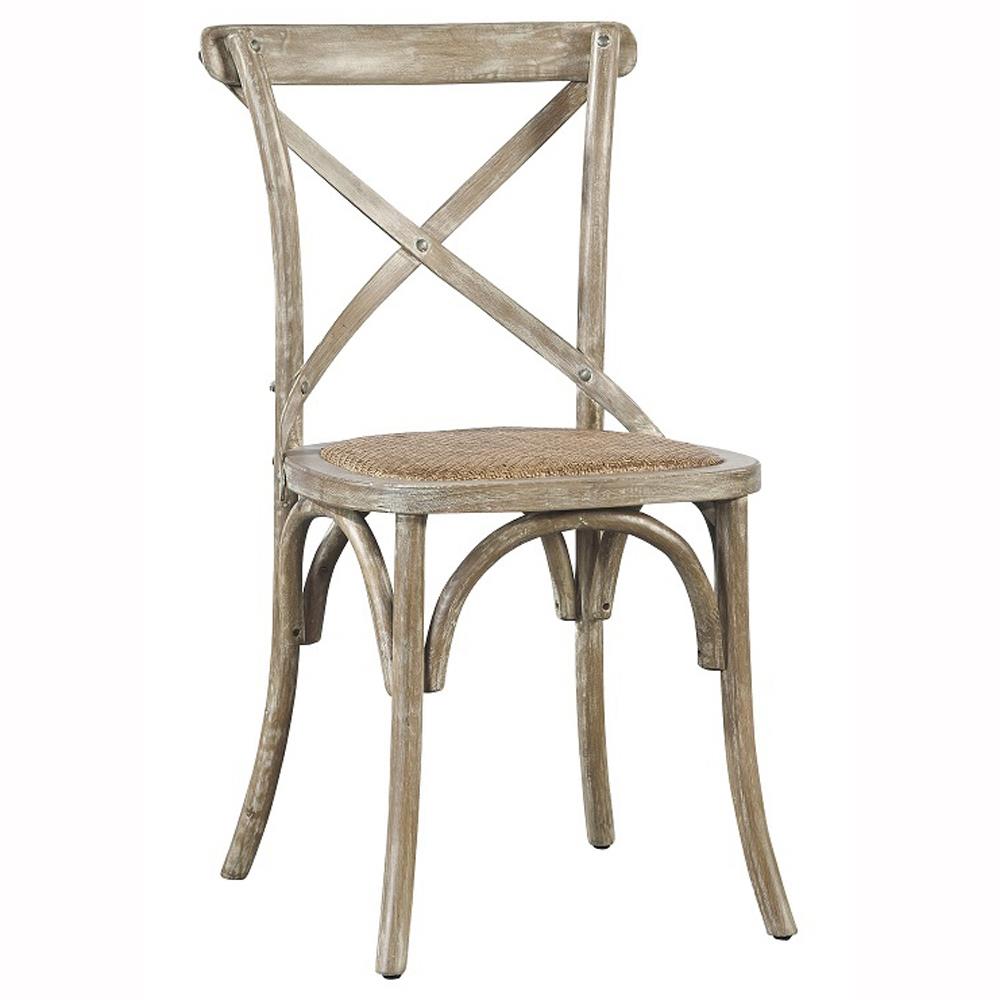Maze Soft Grey Oak Wood Brown Woven Rattan Seat Cross Back Dining Side Chair|