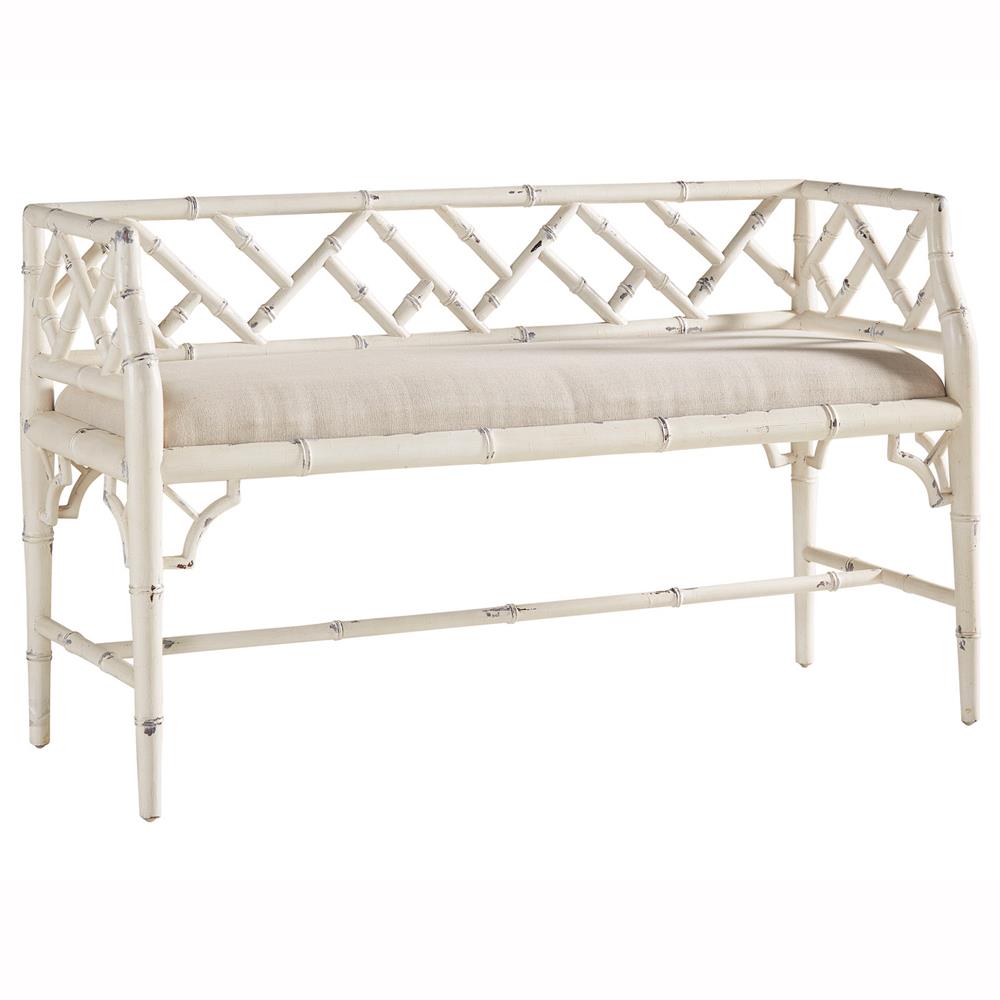 Jaelynn Coastal Beige Performance White Distressed Mahogany Wood Entryway Bench|