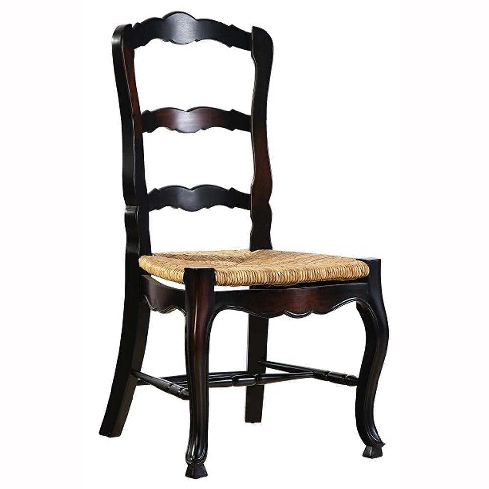 Lacey Rustic Brown Woven Seat Black Mahogany Wood Frame Ladder Back Side Chair|