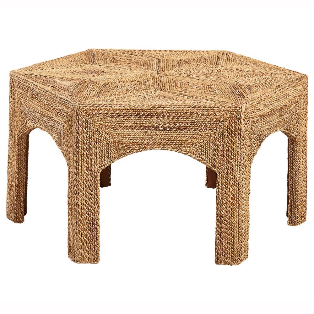 Xiomara Coastal Beach Brown Woven Mahogany Wood Hexagon Classic