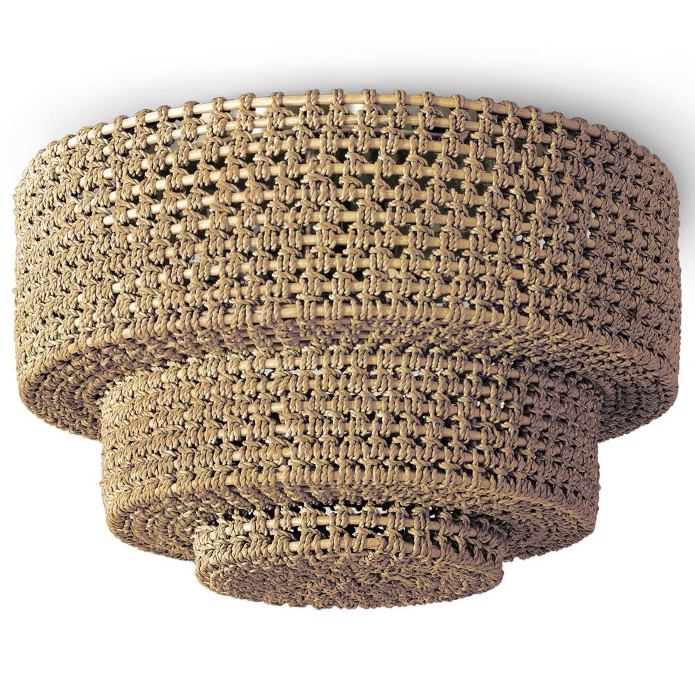 Palecek Veranda Coastal Beach Natural Brown Rattan Woven Rope Flush Mount|
