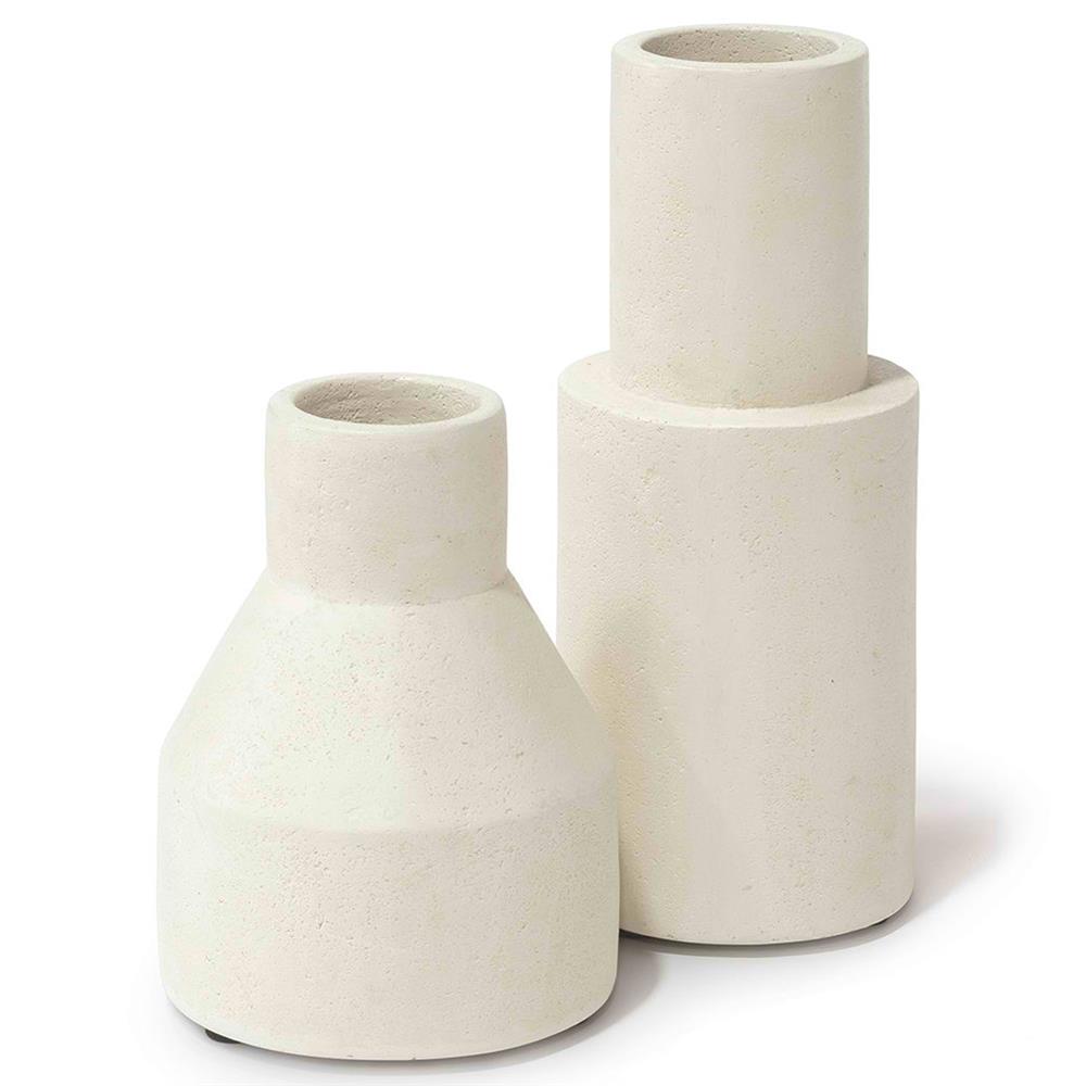 Palecek Nova Modern Classic Natural White Limestone Decorative Vase - Set of 2|