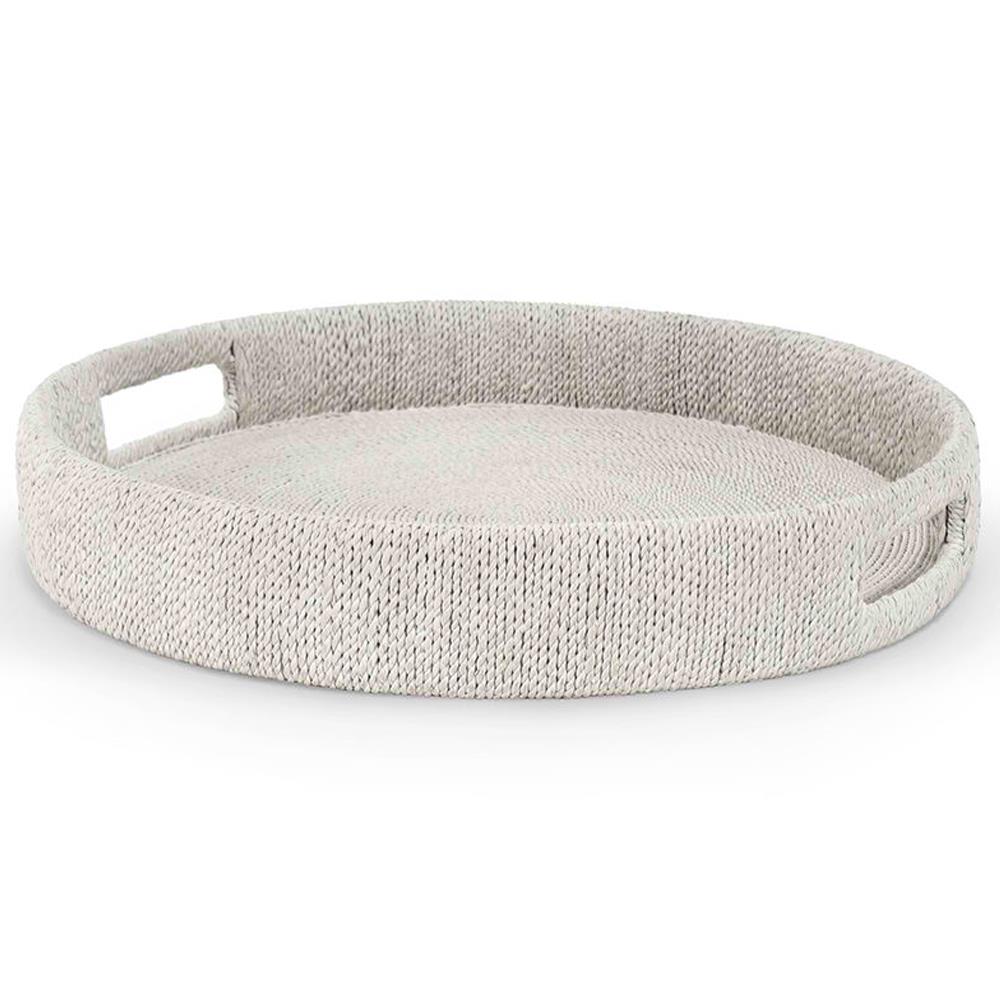 Palecek Monarch Coastal Beach White Sand Seagrass Rope Round Tray -Small|